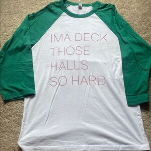 Green and White Raglan Tee with Christmas saying